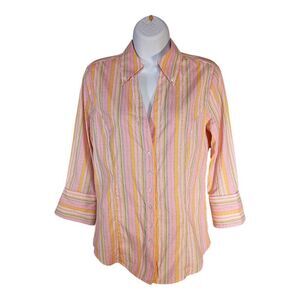 Robert Graham Shirt Button Up Embroidered 3/4 Sleeve Flip Cuff Women's Small